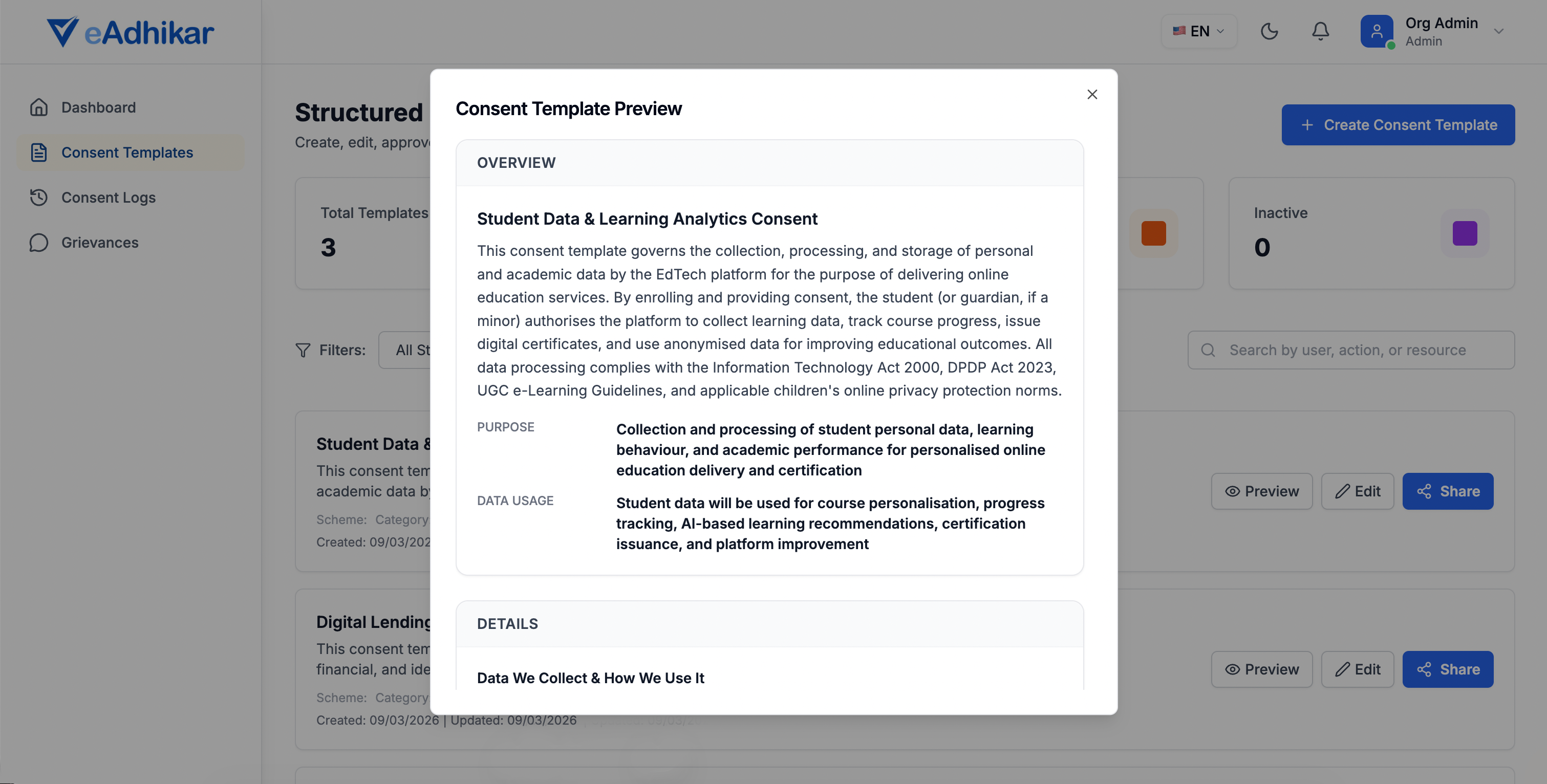 eAdhikar consent preview — consent form builder